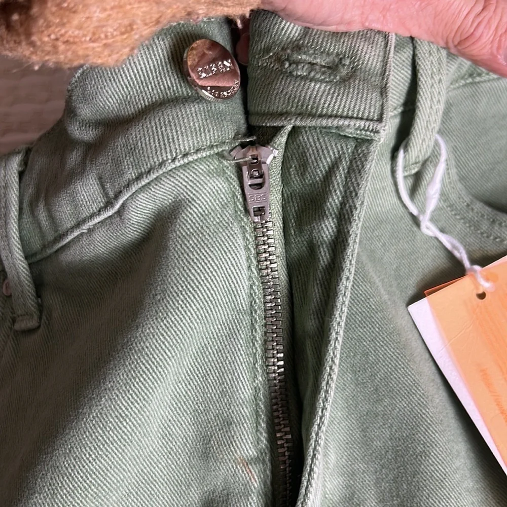 Risen Wide Leg Cropped Jeans Tummy Control in Olive Size 1XL